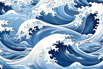 Fototapeta na wymiar Seamless wave lines background shading, oriental wave seamless background