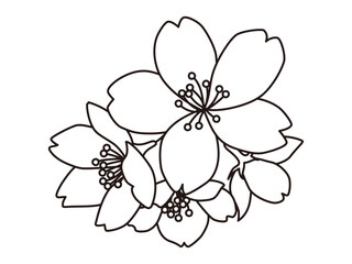 ワンポイントに使えるシンプルな桜の花のモノクロ線画