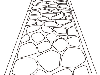 モノクロの石畳の線画 玄関のアプローチや参道のイメージ