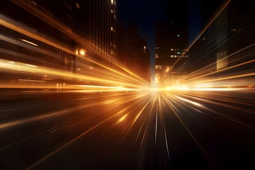 Zelfklevend Fotobehang Blur Lights with Long Exposure Technique, Fast Motion Car Lights Effect at Night Street. © Rattanachai