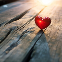 Fototapeta premium A shape of a heart on wood plank floor