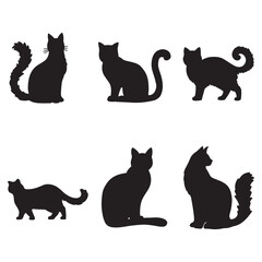 Isolated Cats on the white background. Animals silhouettes. Vector EPS 10.