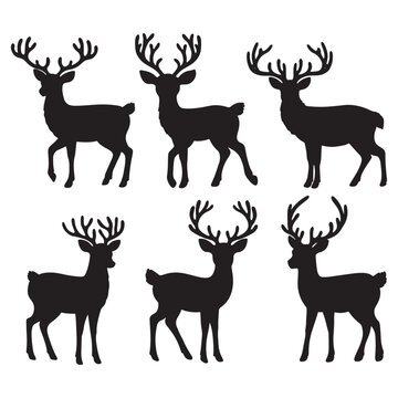 set of  deer on the white background. deer silhouettes. Vector EPS 10.