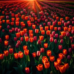 red and white tulips at the time of sunrise
