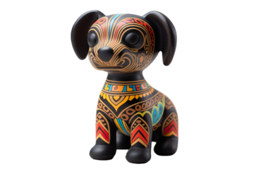 12 animal designations PNG: a figurine of a lovely Dog, Very cute with colorful designs, Chinese traditional folk mud dog art style, in the style of woodcarvings