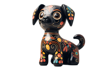 12 animal designations PNG: a figurine of a lovely Dog, Very cute with colorful designs, Chinese traditional folk mud dog art style, in the style of woodcarvings