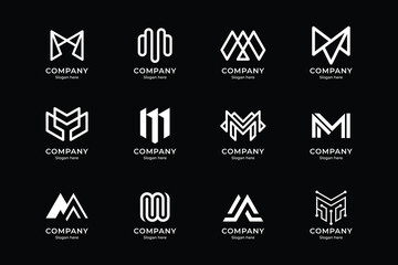 Set of abstract letter M logo design. icons for business of luxury elegant, simple with white color - obrazy, fototapety, plakaty