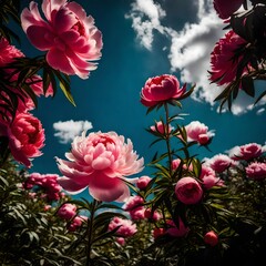 flowers in the garden with clouds
