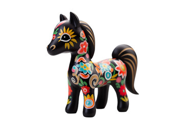 12 animal designations: a figurine of a lovely horse baby, Very cute with a smile on the face with colorful designs, Chinese traditional folk mud dog art style, in the style of woodcarvings