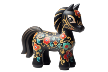12 animal designations: a figurine of a lovely horse baby, Very cute with a smile on the face with colorful designs, Chinese traditional folk mud dog art style, in the style of woodcarvings