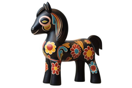 12 animal designations: a figurine of a lovely horse baby, Very cute with a smile on the face with colorful designs, Chinese traditional folk mud dog art style, in the style of woodcarvings