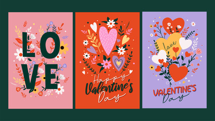 Happy valentine's day greeting card set. Valentine theme vector illustration