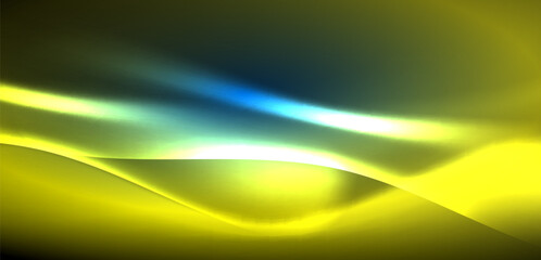 Dynamic waves in ethereal glow of neon lights. Concept merges fluidity of motion with vibrant allure of neon, crafting entrancing backdrop that embodies both vitality and futuristic sophistication