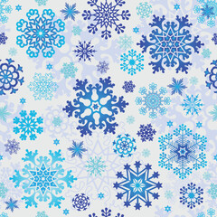 Naklejka na ściany i meble Vector hand drawn Christmas seamless pattern with gradient snowflakes and stars on white background