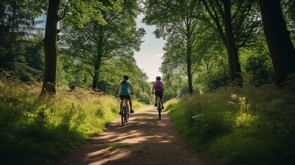 Family Bike Ride Along Lush Green Path

