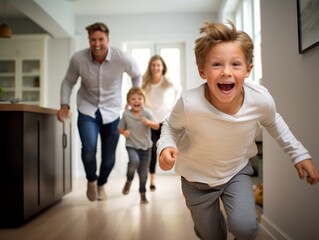 Fototapeta premium Joyful Family Playtime in Sunlit Home