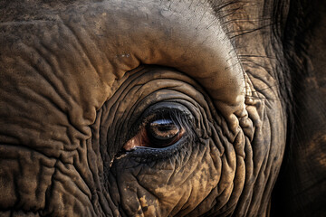 Fototapeta premium Mesmerizing close-up of elephant's eyes, front and center, making for compelling banner image. Direct gaze creates strong emotional connection, while copy space. Generative AI.