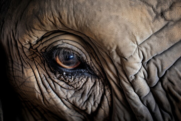 Mesmerizing close-up of elephant's eyes, front and center, making for compelling banner image. Direct gaze creates strong emotional connection, while copy space. Generative AI.