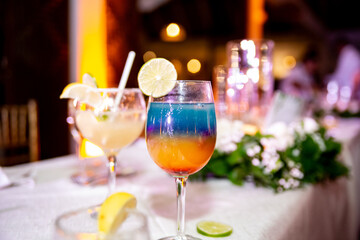 Colorful alcoholic drinks are served at wedding in Dominican Republic