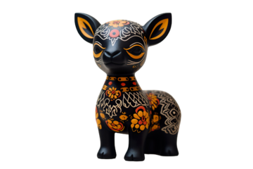 12 animal designations PNG: a figurine of a lovely goat baby, Very cute with colorful designs, Chinese traditional folk mud dog art style, in the style of woodcarvings