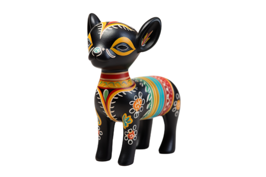 12 animal designations PNG: a figurine of a lovely goat baby, Very cute with colorful designs, Chinese traditional folk mud dog art style, in the style of woodcarvings