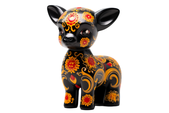 12 animal designations PNG: a figurine of a lovely goat baby, Very cute with colorful designs, Chinese traditional folk mud dog art style, in the style of woodcarvings
