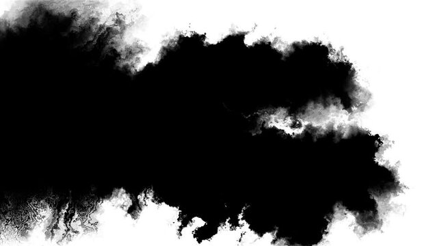 4K ink background. ink splatter compositing. Abstract slow motion transition reveal. ink splatter. ink brush stroke, fluid, overlay, alpha matte composition. transition splatter blot spreading