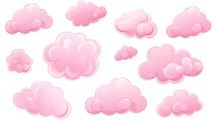 Pink Cloud Clipart Collection Set on Transparent Background