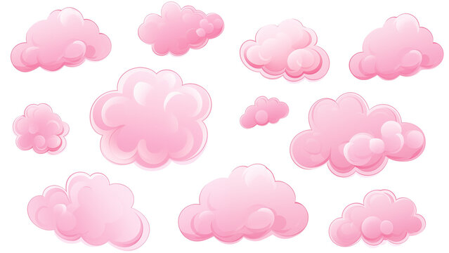 Pink Cloud Clipart Collection Set on Transparent Background