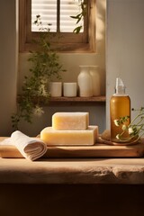 Fototapeta na wymiar Rustic Spa Ambiance with Natural Bath Essentials