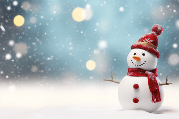 Snowman on the snow background. 