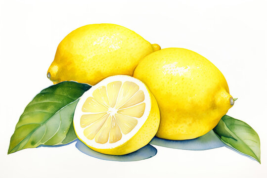 Lemons with the other half on white background. 