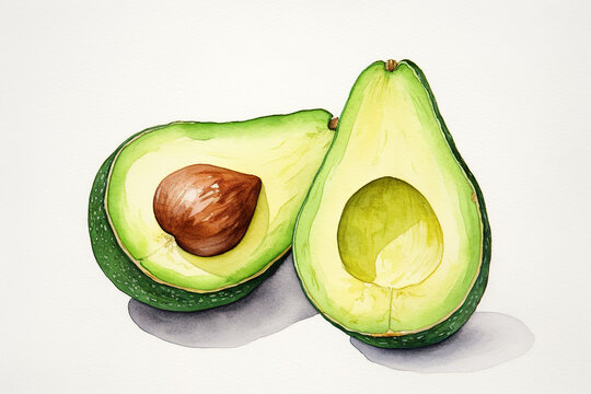 One avocado with the other half on white background. 