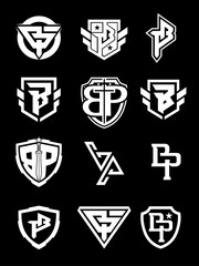 Set of BP or PB logo design for sport or hunting logo military logo concept