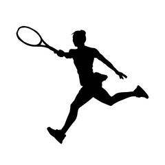 Silhouette of a female tennis sport athlete in action pose. Silhouette of a sporty woman playing tennis sport.