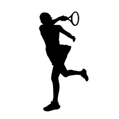 Fototapeta na wymiar Silhouette of a female tennis sport athlete in action pose. Silhouette of a sporty woman playing tennis sport.