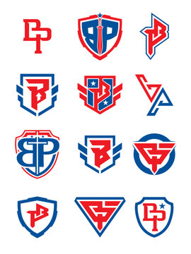 Set of BP or PB logo design for sport or hunting logo military logo concept
