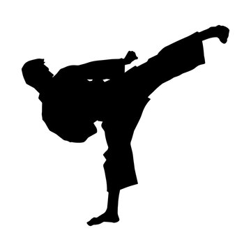 recommend clip art: Silhouette of a male model doing martial art kick pose. Silhouette of a martial art kicking pose.
                    