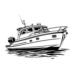 Fishing Motor Boat Logo Monochrome Design Style