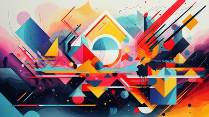 Expressive and abstract geometric shapes coming together in a vivid illustration