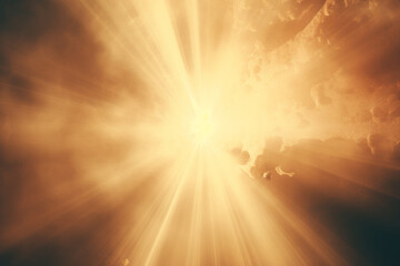 Obraz premium Gold abstract elements, featuring a glamorous glitter effect, speed out from a cloud, accompanied by a radiant gold beam of light. Generative AI.