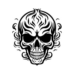 Flaming Skull Logo Monochrome Design Style
