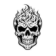 Flaming Skull Logo Monochrome Design Style