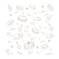 Simple pancake pattern. Vector vintage background pancake drawing. Hand drawn monochrome food illustration. Great for menu, poster or label.