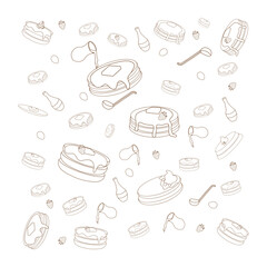 Simple pancake pattern. Vector vintage background pancake drawing. Hand drawn monochrome food illustration. Great for menu, poster or label.
