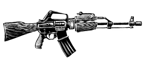 Muurstickers generic automatic rifle engraving style drawing sketch © Richard Miller