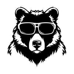 Bear In Sunglasses Logo Monochrome Design Style - obrazy, fototapety, plakaty