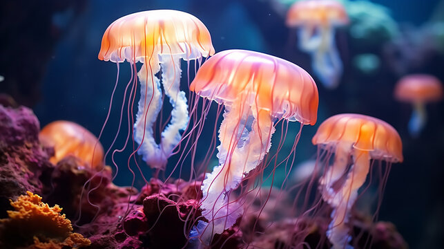 orange jellyfish in the aquarium