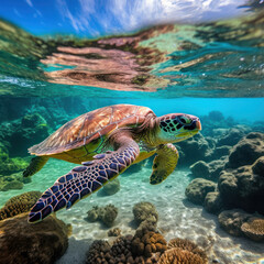 a majestic sea turtle swimming gracefully in the crystal clear waters