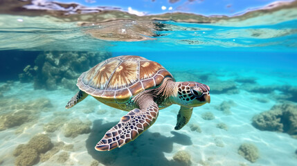 a majestic sea turtle swimming gracefully in the crystal clear waters